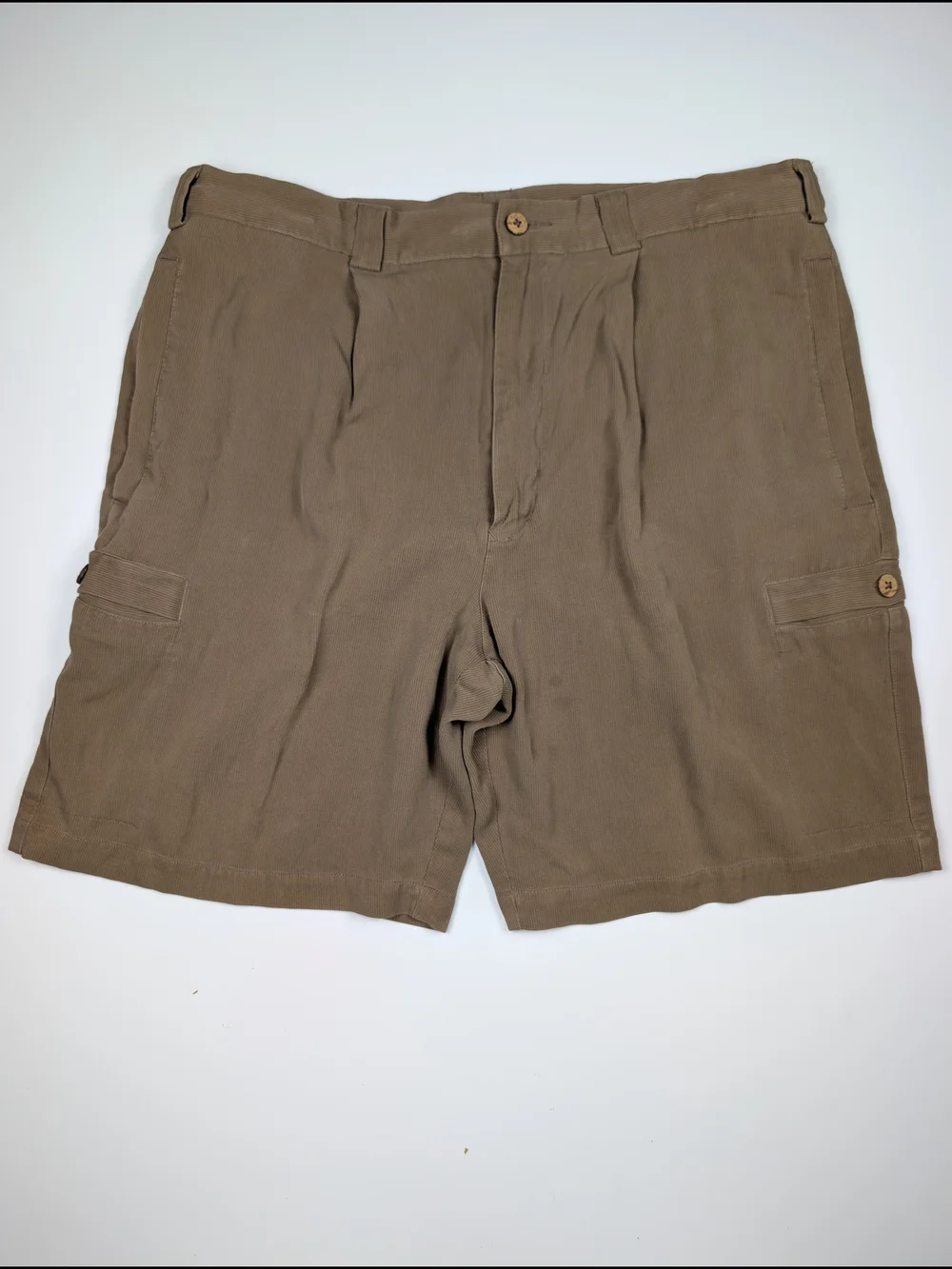 Caribbean Mens Size 36 Silk Pleated Cargo Shorts Brown Tan Relaxed Resortwear